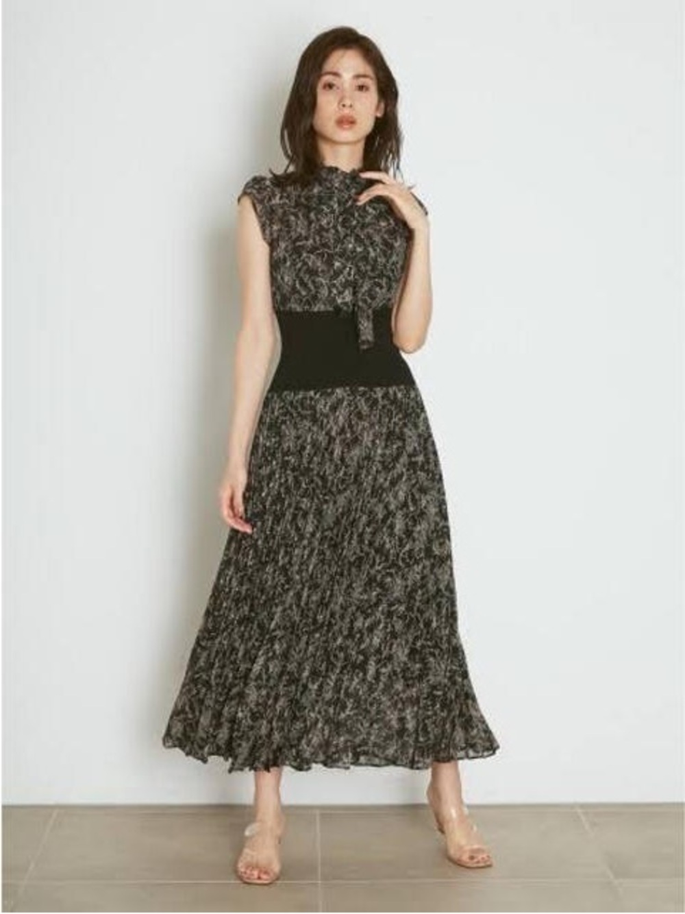 Snidel cinched corset flowy long dress bohemian chic pleated elegant date night